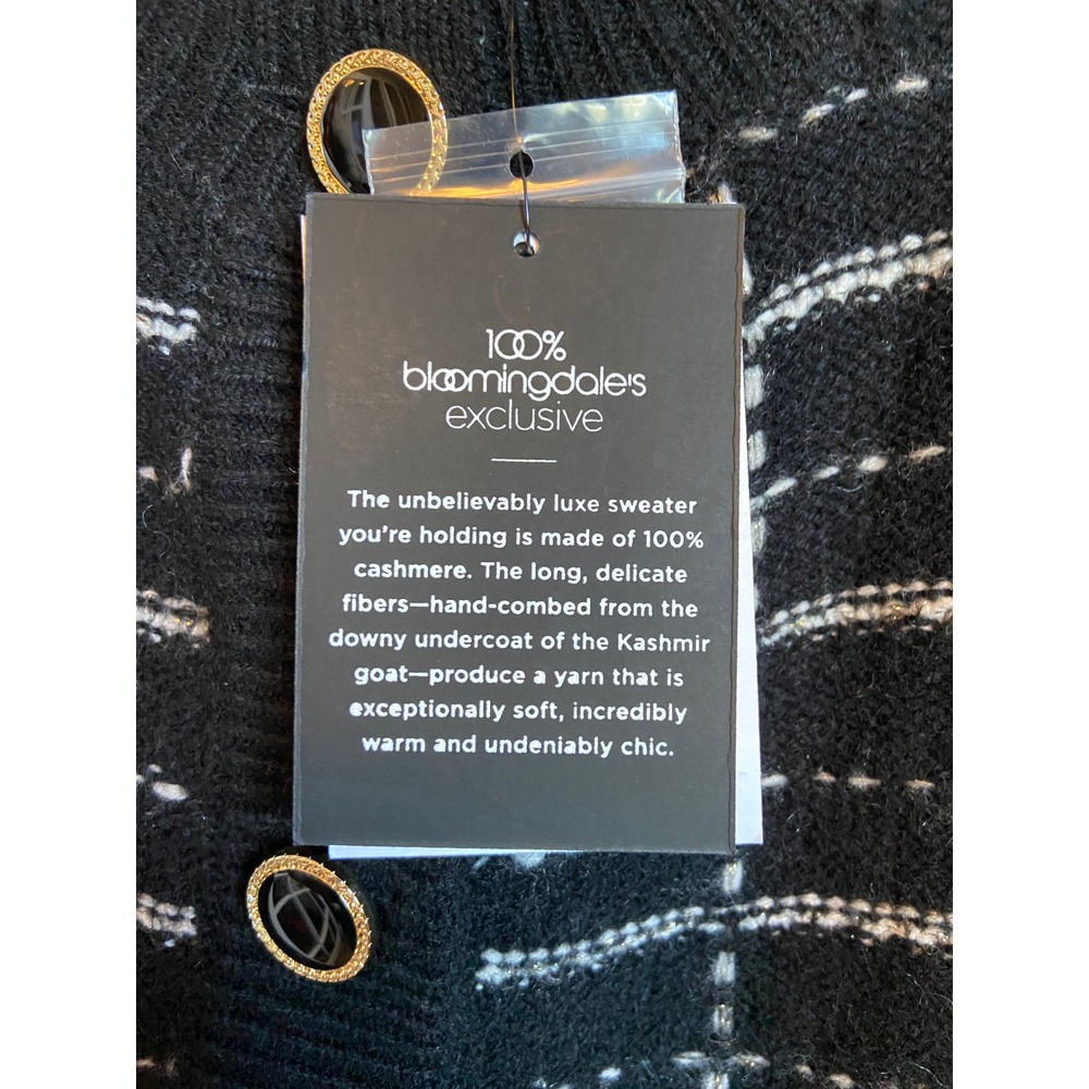 C‎ by Bloomingdales Cashmere Cardigan Sweater Black White Grid Metallic  M - Picture 4 of 8